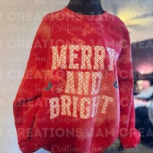 XL Gildan Red Merry and Bright Bleached Sweatshirt